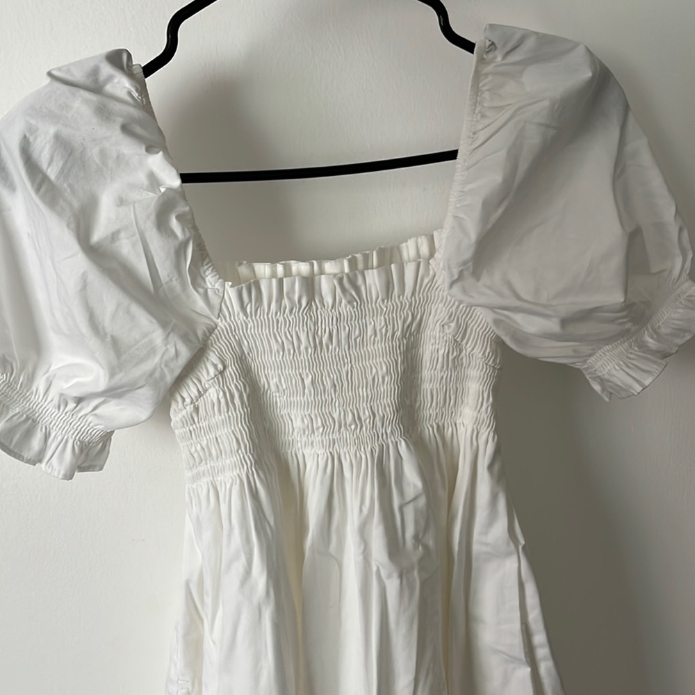 Abercrombie & Fitch Smocked Babydoll Mini Dress WHITE XS Pockets - Picture 3 of 11